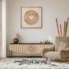 Boho Handmade Framed Straw Shell and Linen Wall Art Decor, 23.5"x23.5"